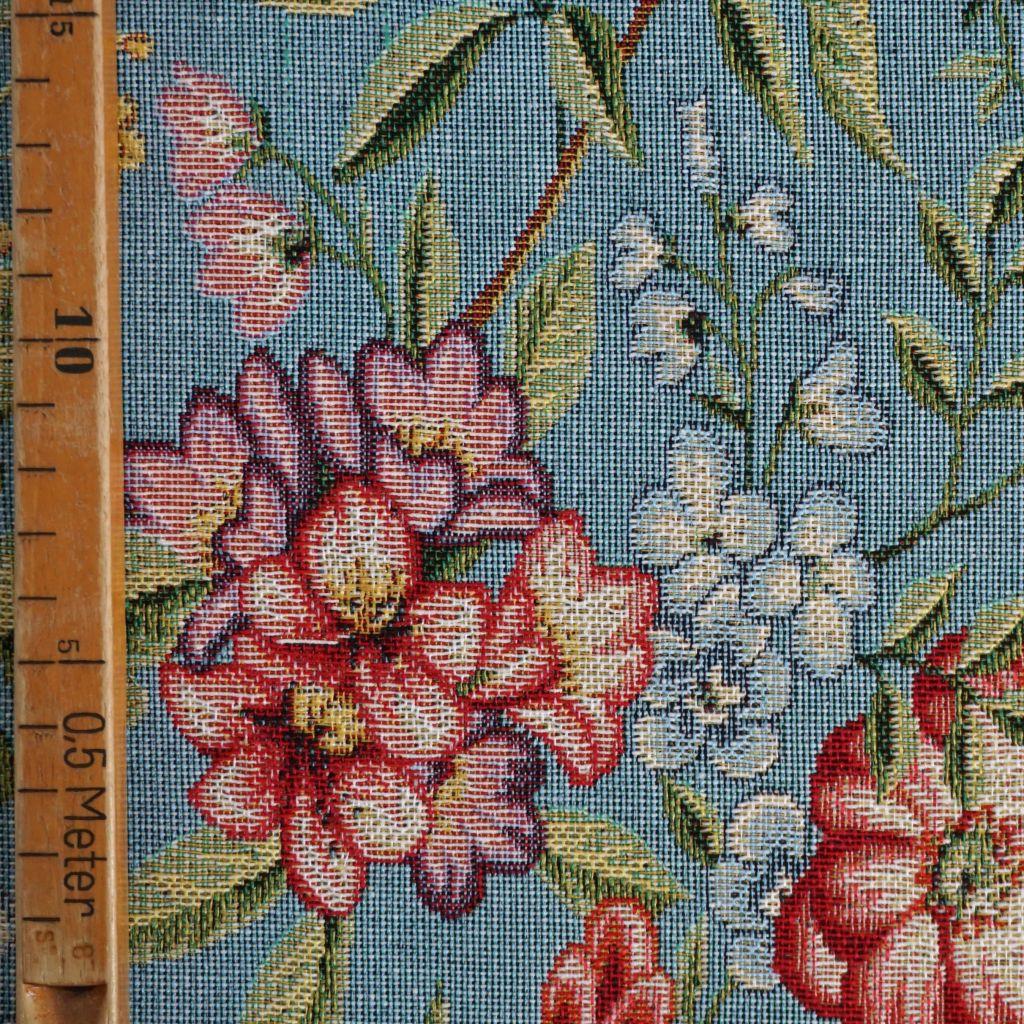 Gobelin Dekostoff Blumen auf hellblau